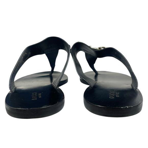 Gucci Horsebit Calf Leather Thong Sandal Slide Black Silver Size 37.5 - Picture 6 of 11